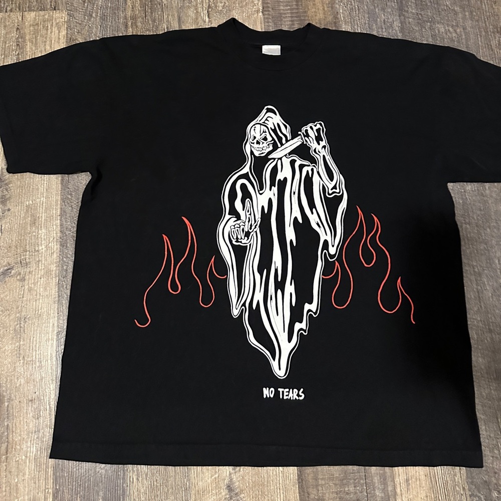 No Tears Black Graphic Tee with Red Accents